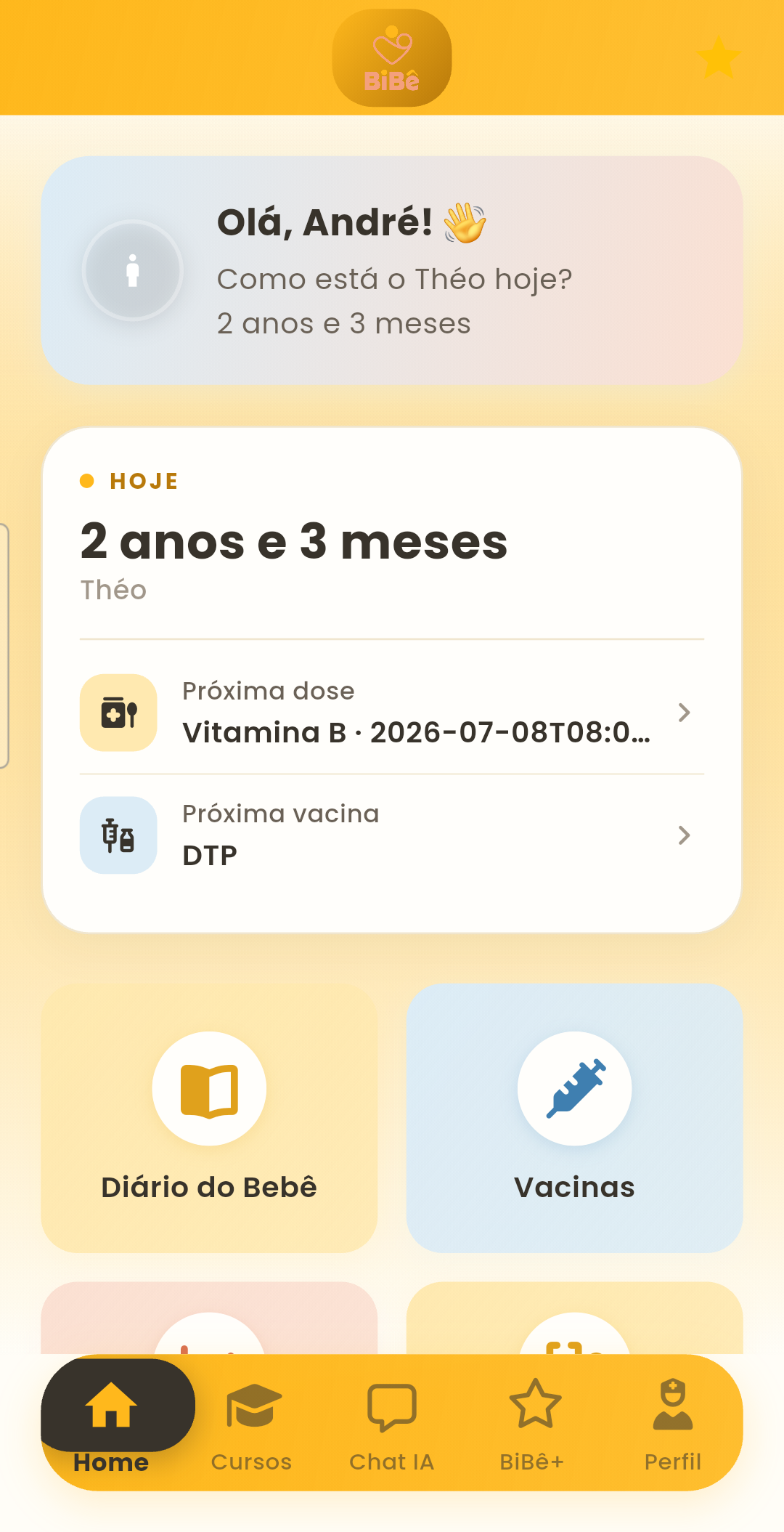 Tela de início do aplicativo BiBê